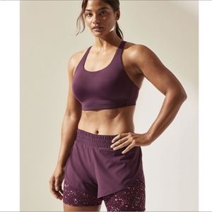 ATHLETA HIIT 2-IN-1 Shorts purple splatter print stash pockets size small